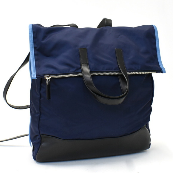 Prada Triangle Leather Navy Blue Backpack Nylon - Picture 1 of 8